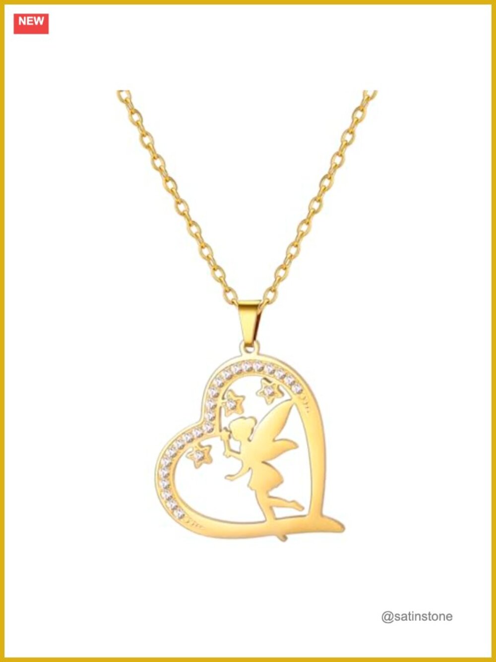 Fairy Princess Pendant Necklace Stainless Steel Cubic Zirconia Lobster Clasp